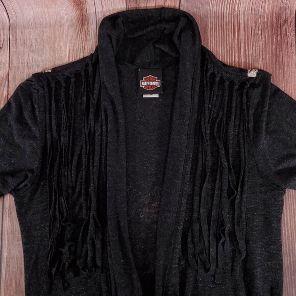 Harley Davidson Womens Size S/M Fringed Embellished Onyx Skull LS Cardigan Gray - Picture 7 of 14